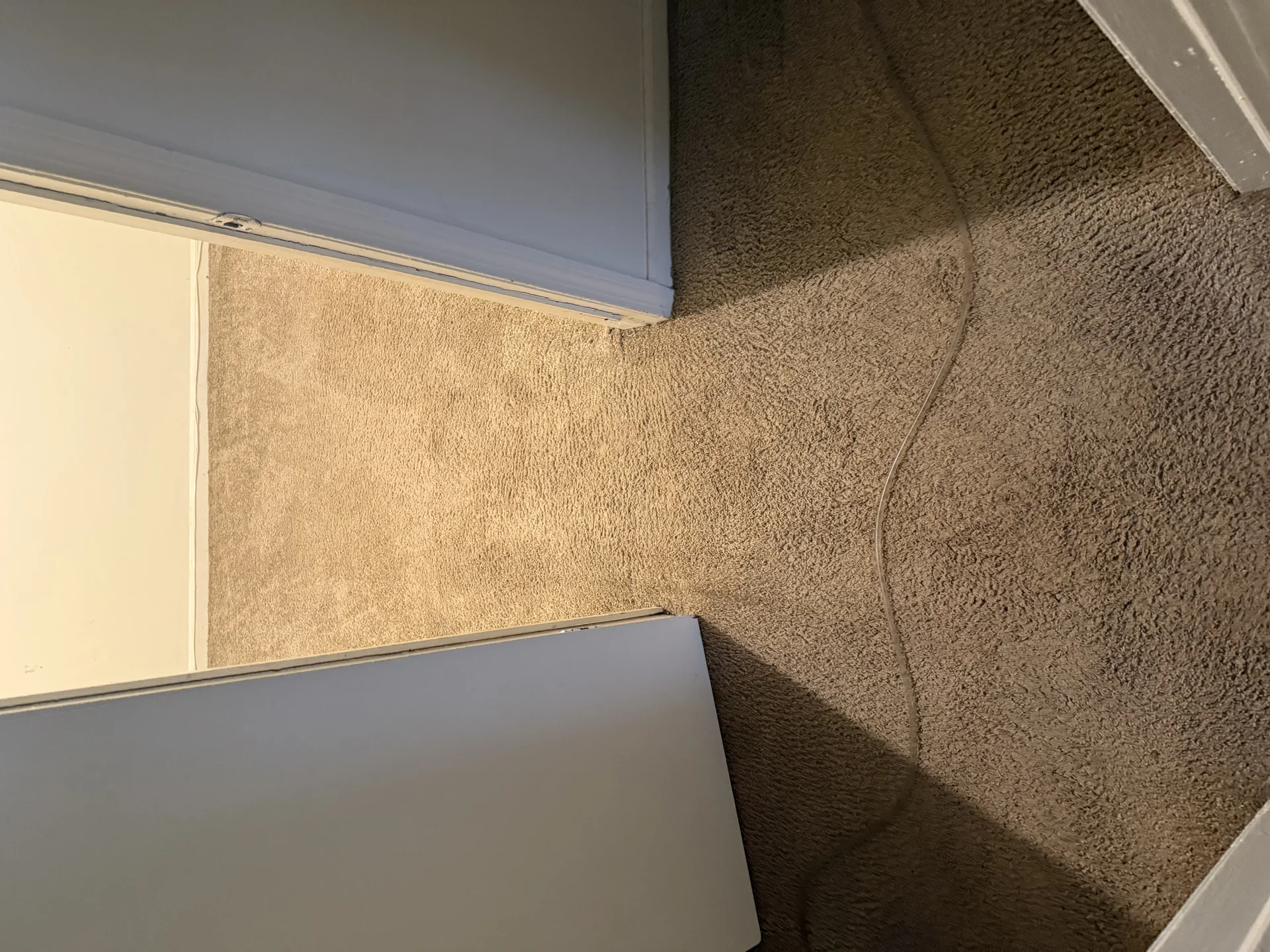 Beige vinyl plank flooring installation with white trim and gray wall transition by SF Construction in Hudson, MA