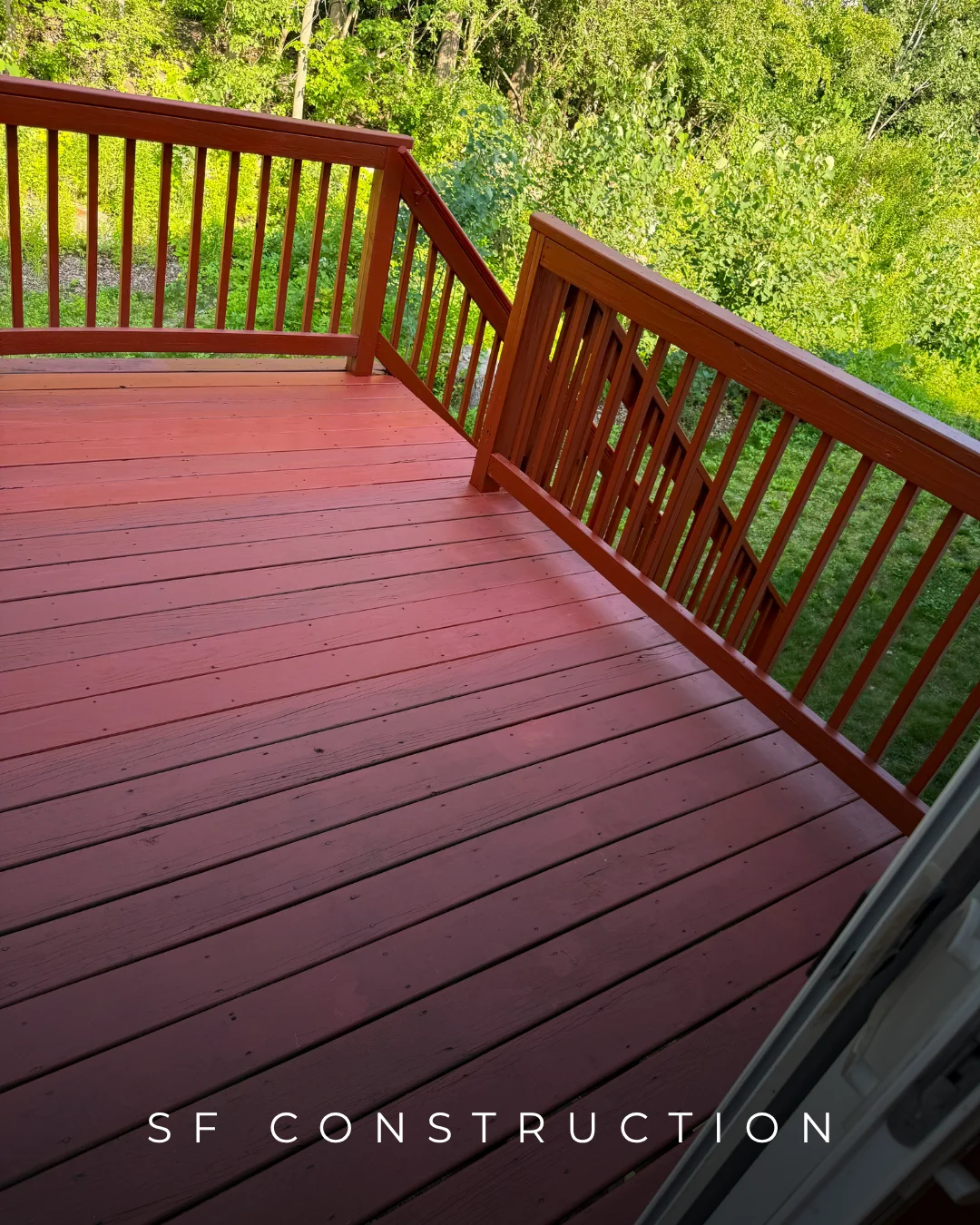Finished restored deck with new railing in Marlborough MA